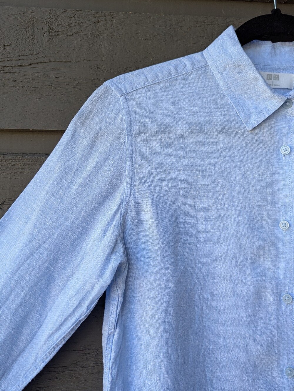 Uniqlo 100% Linen Blue Button Front Long Sleeve Shirt Size Small - Picture 2 of 6